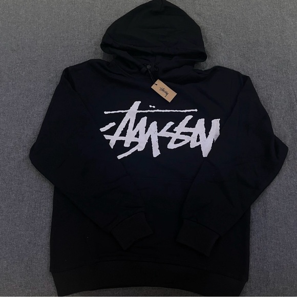 Stussy Tops - Stussy Black and White Logo Hoodie